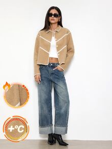 Maija Women's Contrast Trim Regular Short Jacket,Going Out Outfits, Work Outfits For Women,Fall Clothes - Khaki - View 2
