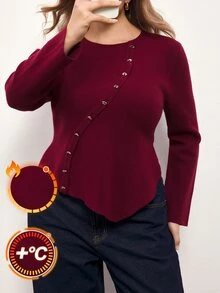 Maija Plus Size Women's Solid Color Crew Neck Long Sleeve Casual Sweater - Burgundy - View 7