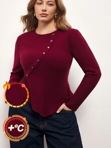 Maija Plus Size Women's Solid Color Crew Neck Long Sleeve Casual Sweater - Burgundy - View 1