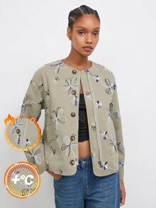 Maija Sage Green Fall/ Women's Embroidered Wool Jacket With Pleated Hem, Urban Elegant Casual Holiday Style Everyday Party - Army Green - View 2