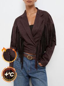 Maija Short Jacket With Fringe, Urban Style Western, Fall Night Out Concert Dark Brown - Brown - View 2