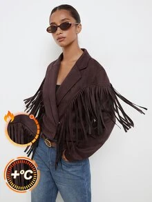 Maija Short Jacket With Fringe, Urban Style Western, Fall Night Out Concert Dark Brown - Brown - View 1