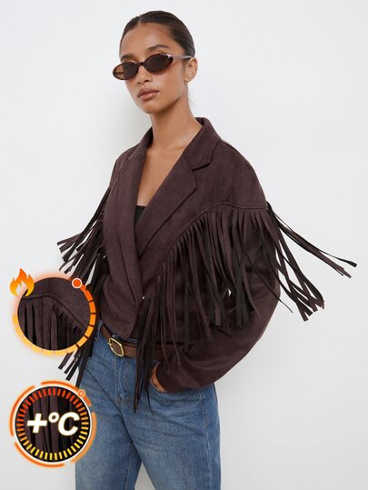 Maija Short Jacket With Fringe, Urban Style Western, Fall Night Out Concert Dark Brown