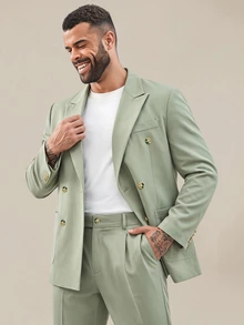 EASEVO Plus Size Men's Solid Color Long Sleeve Jacket And Pants Casual Suit Set - Green - View 1