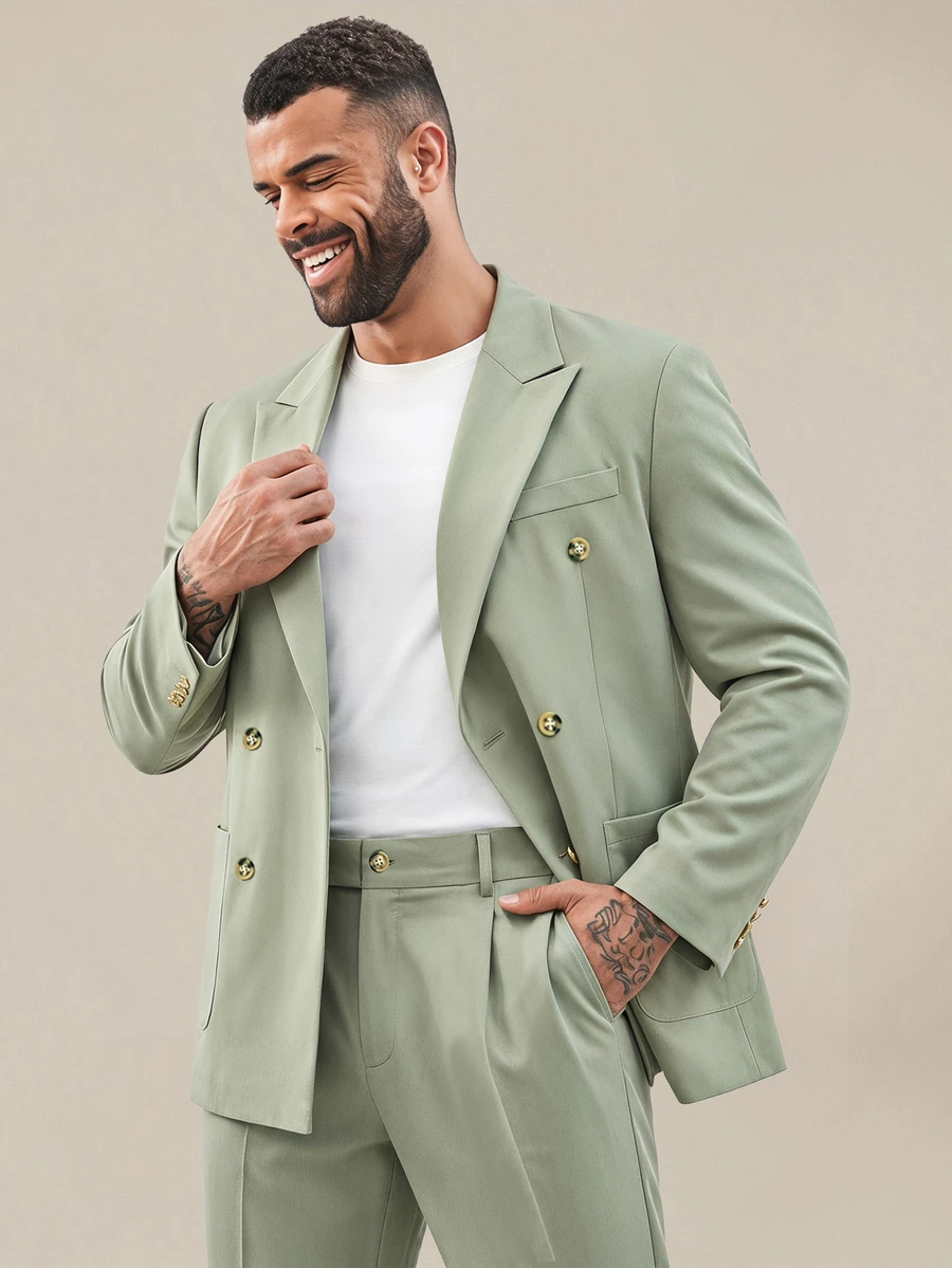 EASEVO Plus Size Men's Solid Color Long Sleeve Jacket And Pants Casual Suit Set - Green - View 1