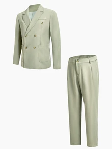EASEVO Plus Size Men's Solid Color Long Sleeve Jacket And Pants Casual Suit Set - Green - View 9