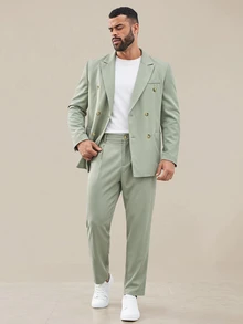 EASEVO Plus Size Men's Solid Color Long Sleeve Jacket And Pants Casual Suit Set - Green - View 2