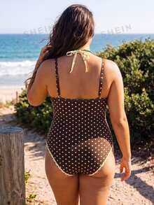 SHEIN Swim 2026新款大尺碼女款波點印花鏤空胸部設計高腰三角比基尼泳衣 - 彩色 - 查看 2