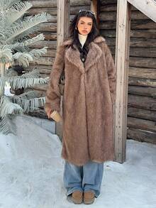 Muchica Women's New Winter Brown Faux Fur Mid-Length Coat With Lapel For Going Out, Streetwear, Fall Winter 2026 - Multicolor - View 1