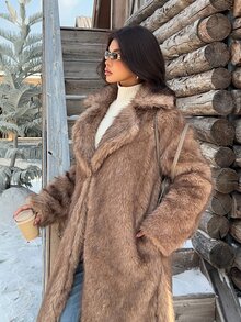 Muchica Women's New Winter Brown Faux Fur Mid-Length Coat With Lapel For Going Out, Streetwear, Fall Winter 2026 - Multicolor - View 7