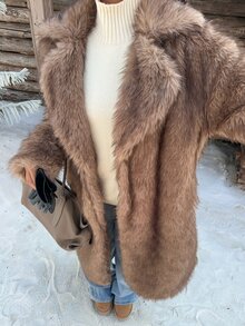Muchica Women's New Winter Brown Faux Fur Mid-Length Coat With Lapel For Going Out, Streetwear, Fall Winter 2026 - Multicolor - View 4