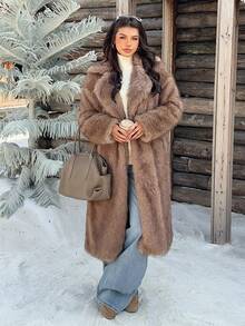 Muchica Women's New Winter Brown Faux Fur Mid-Length Coat With Lapel For Going Out, Streetwear, Fall Winter 2026 - Multicolor - View 6