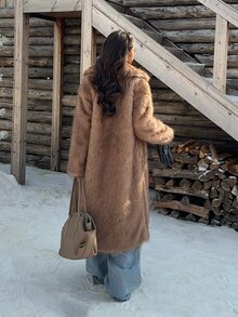 Muchica Women's New Winter Brown Faux Fur Mid-Length Coat With Lapel For Going Out, Streetwear, Fall Winter 2026 - Multicolor - View 2