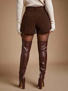 Radiana Celana Pendek Korduroi Cokelat Tua Gaya Kasual Musim Gugur/Musim Dingin, Preppy, Elegan, untuk Perjalanan, Sekolah, Kerja, Kencan. - Coklat - View 5