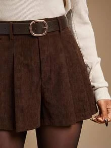 Radiana Celana Pendek Korduroi Cokelat Tua Gaya Kasual Musim Gugur/Musim Dingin, Preppy, Elegan, untuk Perjalanan, Sekolah, Kerja, Kencan. - Coklat - View 3