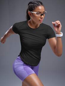 Powerista Breathable Softness Sports Activewear Top Tee Compression Shirt Gym Women Shirts(For Workout) - Black - View 5
