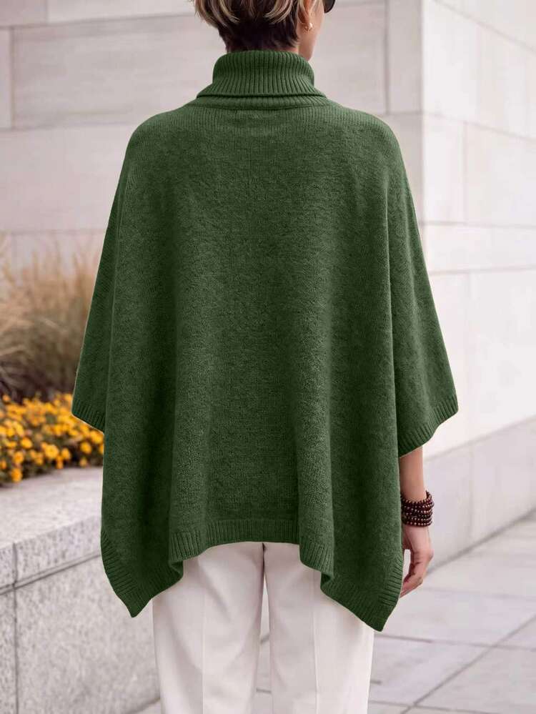 LUMIGAL Women's Elegant Asymmetric Cape Knit Top, Autumn/Winter - Green - View 2