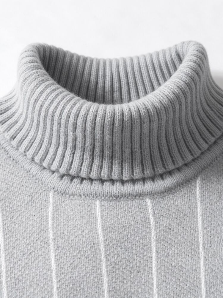 Manfinity Mode Men's Striped Turtleneck Long Sleeve Casual Versatile Sweater,Turtleneck Sweater Suitable For Summer Outings, Essent Unisex Style, Couple Outfit, - Grey - View 4