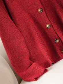 CosyJoli Plus Size Women Solid Color Fur Collar Turn-Down Collar Long Sleeve Single-Breasted Knit Cardigan - Apricot - View 7