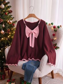 CosyJoli Plus Size Sweaters Formal Office Burgundy Autumn Casual Soft Form Winter - Multicolor - View 2