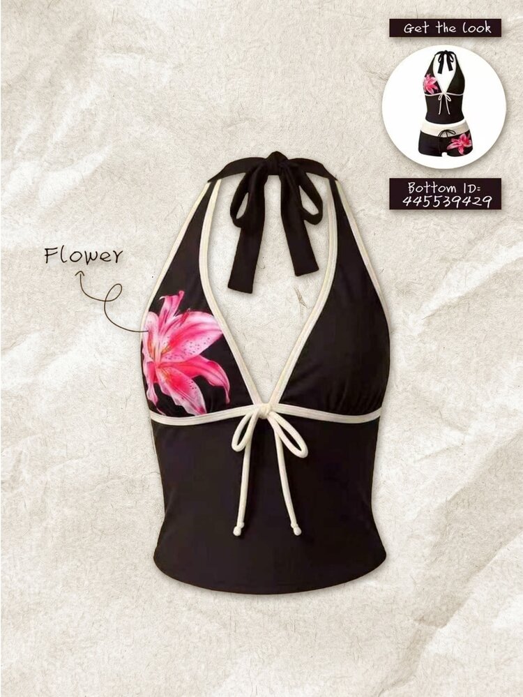 SHEIN Swim Women's Spring/Summer Bowknot Spaghetti Strap Printed Bikini Top Swimming Outfit For Women Beachwear Bathing Suits For Women Bikinis Set Flower Print - Multicolor - View 1