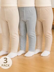 SHEIN Vintaside Kids 3pcs Spring/Autumn Simple Casual Baby/Toddler Boys Bottoms Ribbed Pants Versatile 3-Piece Set - Multicolor - View 3