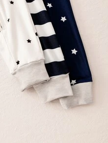 3pcs Baby Boy Soft & Comfortable Striped & Star Print Zipper Jumpsuit, Long Sleeve & Pants Homewear Set - Multicolor - View 9