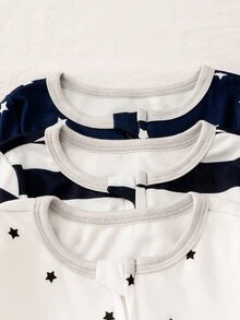 3pcs Baby Boy Soft & Comfortable Striped & Star Print Zipper Jumpsuit, Long Sleeve & Pants Homewear Set - Multicolor - View 6