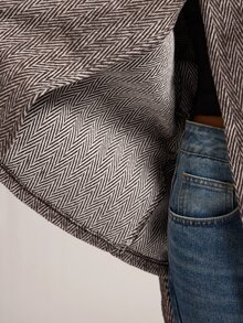 SHEIN BAE جاكيت أنيق بياقة واقفة مزدوجة الأزرار مع حزام بقصة فضفاضة على الطراز الأمريكي - بني - مشاهدة 6