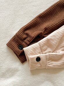 SHEIN Vintaside Kids 2件組男嬰連帽夾克外套，可愛棕色米色灰色羅紋鈕扣前開襟對比色長袖加厚戶外款，適合萬聖節、秋冬假期 - 彩色 - 查看 8