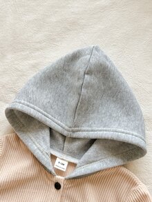 SHEIN Vintaside Kids 2件組男嬰連帽夾克外套，可愛棕色米色灰色羅紋鈕扣前開襟對比色長袖加厚戶外款，適合萬聖節、秋冬假期 - 彩色 - 查看 7