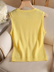 Franclia Women's Casual Solid Color Tank Top, Summer - Yellow - View 2
