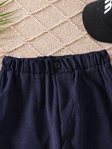 SHEIN 男童純色極簡休閒長褲，適合小男孩外出、上學、派對及各種場合穿著，保持時尚感 - 藏蓝色 - 查看 6