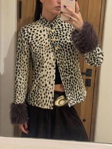 Siren Gaze Women's Leopard Print Faux Fur Coat With Dark Brown Cuffs, Suitable For Winter Fashion Outfit - Multicolor - View 5