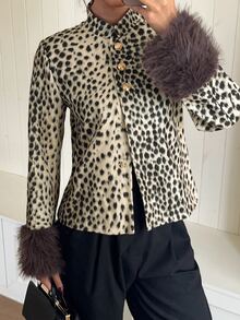Siren Gaze Women's Leopard Print Faux Fur Coat With Dark Brown Cuffs, Suitable For Winter Fashion Outfit - Multicolor - View 11