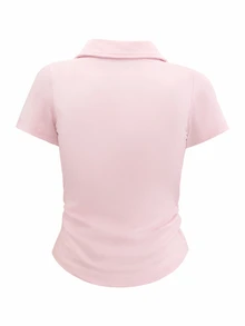 Franclia Women's Casual Solid Color Short Sleeve T-Shirt, Versatile For Summer - Baby Pink - View 2