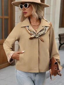 Brillora 女款落肩長袖單排扣休閒法式寬鬆風衣外套 旅行 卡其綠 秋冬 節慶 工作 校園 假期 - 卡其色 - 查看 5
