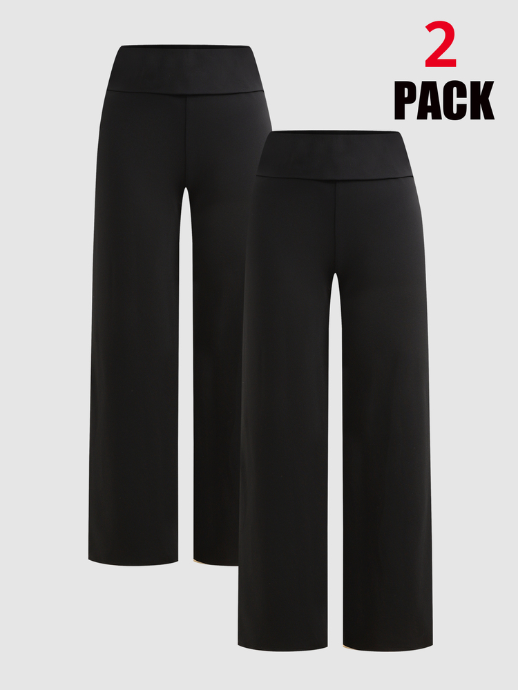 SHEIN Teen Girl Casual Daily Streetwear Black Straight Leg Pants Basic 2pcs Pieces Set - Black - View 4