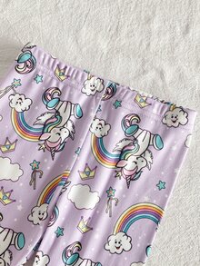 SHEIN Snug Fit Pajamas For Baby Girls, Autumn Set With Fun Unicorn Cartoon Pattern Design, Soft Comfortable Skin-Friendly Fabric, Nursery Night Purple Cute - Purple - View 6