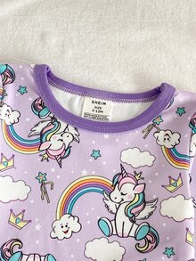 SHEIN Snug Fit Pajamas For Baby Girls, Autumn Set With Fun Unicorn Cartoon Pattern Design, Soft Comfortable Skin-Friendly Fabric, Nursery Night Purple Cute - Purple - View 8