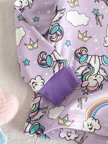 SHEIN Snug Fit Pajamas For Baby Girls, Autumn Set With Fun Unicorn Cartoon Pattern Design, Soft Comfortable Skin-Friendly Fabric, Nursery Night Purple Cute - Purple - View 5