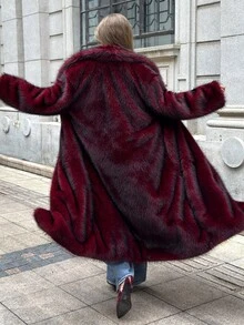 GalTyme Plus Size Women's Solid Color Long Sleeve Loose Faux Fur Coat - Burgundy - View 4