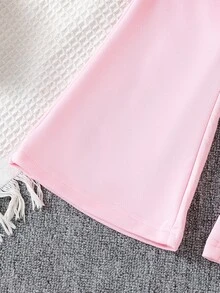 Elladie kids Girls 2 Pieces Outfit,Bow Print,Checkered Top,Flared Pants Set,Little Girl Fashion,Kids Long Sleeve Set,Girly Style Kids Wear,Girl Flare Trousers - Pink - View 7