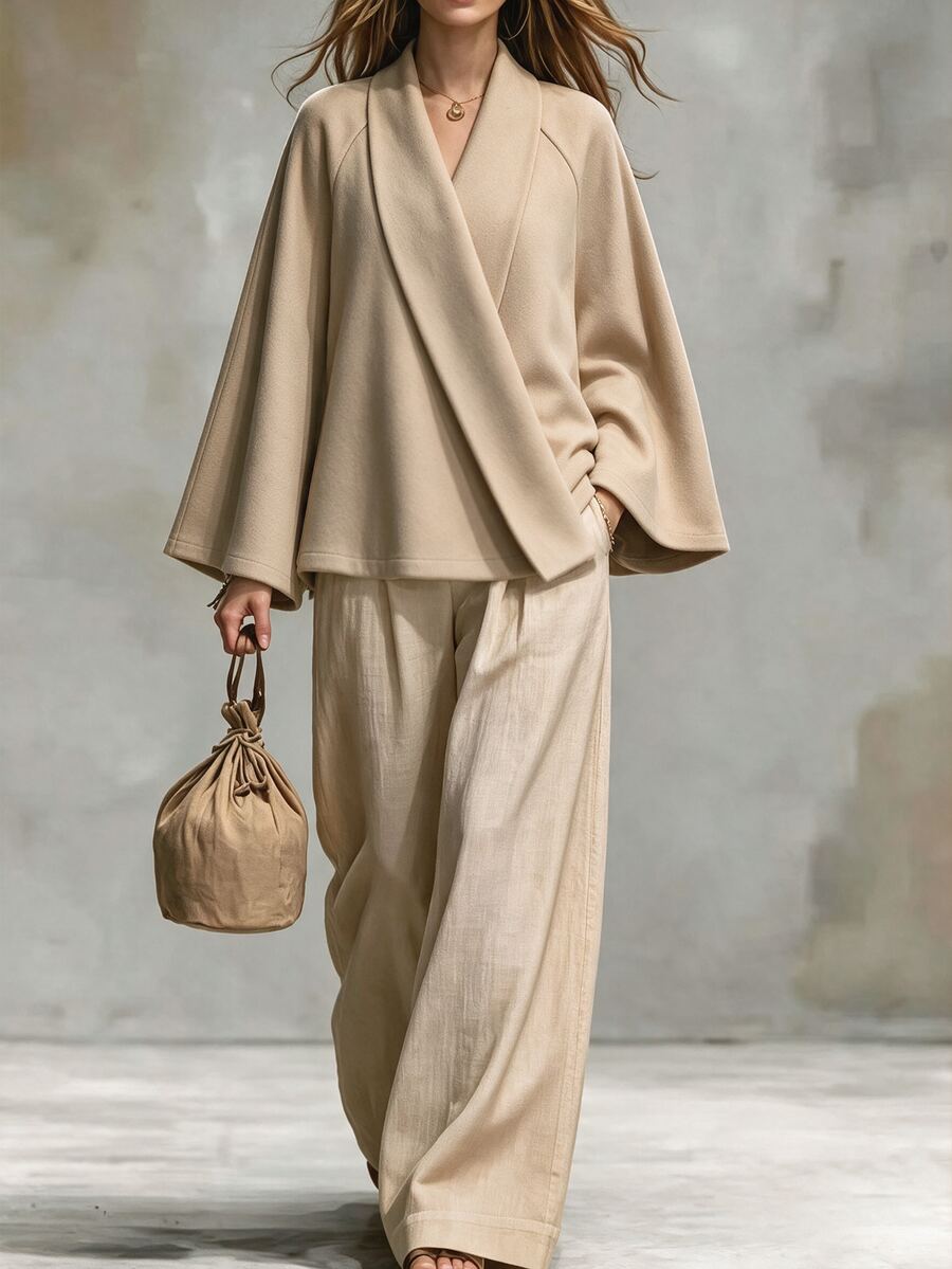 Breezaya Autumn/Winter Vintage Oatmeal Color Cowl Neck Cape Overcoat ...
