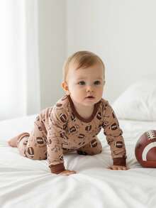 SHEIN 2pcs/Set Toddler Boys Soccer Print Long Sleeve Autumn/Winter Top & Pants Tight Pajama Set Round Neck Cartoon Animal Comfortable Style - Multicolor - View 3
