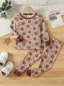 SHEIN 2pcs/Set Toddler Boys Soccer Print Long Sleeve Autumn/Winter Top & Pants Tight Pajama Set Round Neck Cartoon Animal Comfortable Style - Multicolor - View 11