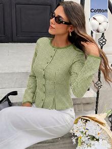 Serisse Women's Plaid Casual Versatile Daily Wear Shirt - Green - View 5