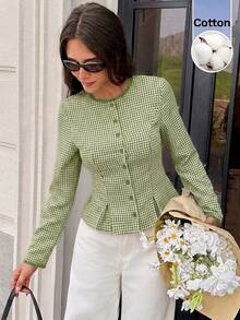 Serisse Women's Plaid Casual Versatile Daily Wear Shirt - Green - View 1