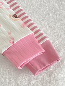 SHEIN 女嬰長袖上衣與長褲套裝，修身居家服，極簡條紋可愛夢幻多色小女孩圖案設計，深受孩子喜愛，舒適柔軟親膚面料製成，適合女嬰居家穿著，為孩子帶來舒適睡眠與健康成長 - 彩色 - 查看 6