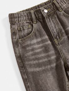 SHEIN Tween Girl Casual Versatile Kids Daily Denim Jeans With And Y2K Fall Winter Casual Back To School Brown Pants Halloween New - Khaki - View 4